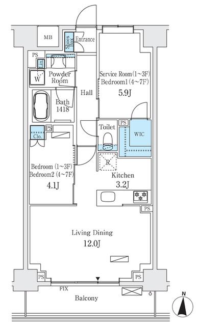 フロンティアレジデンス錦糸公園(1SLDK/2階)の間取り写真
