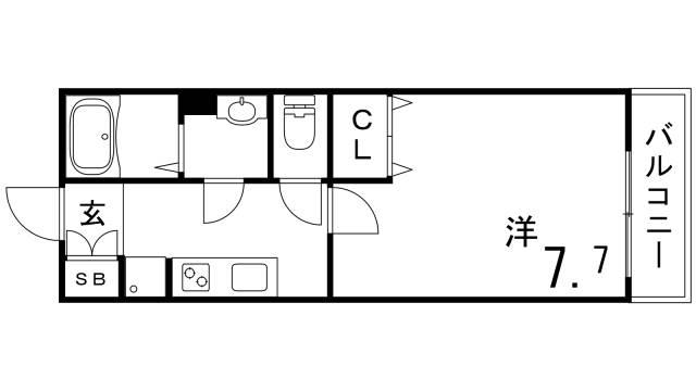旗塚レジデンス(1K/1階)の間取り写真