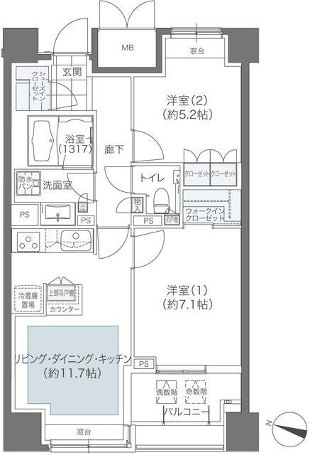 メゾンカルム本郷(2LDK/14階)の間取り写真