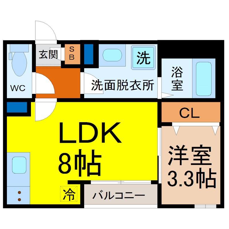 メイクスR道徳公園III(1LDK/2階)の間取り写真