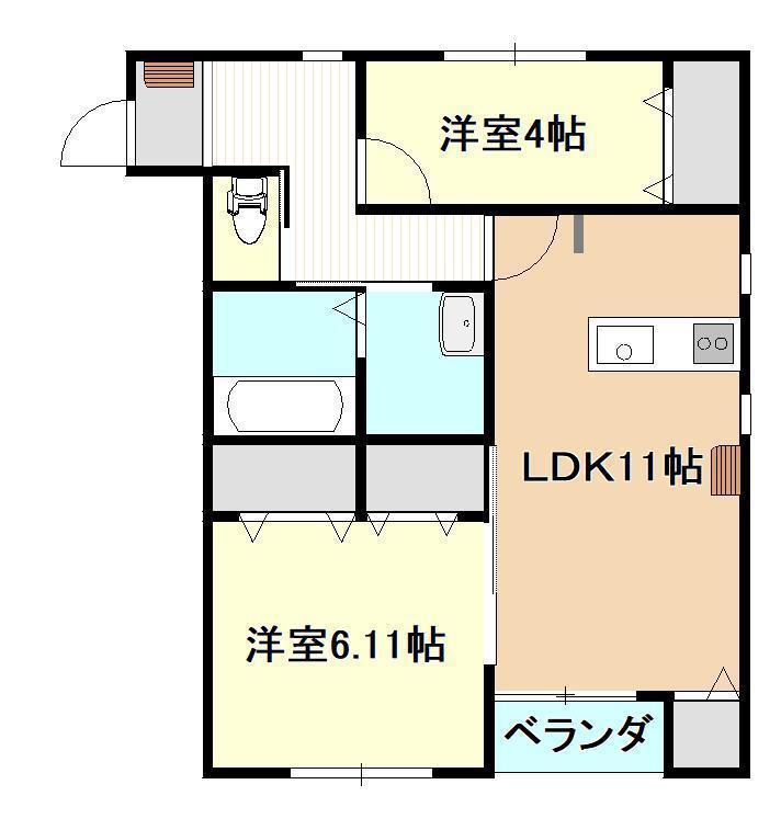 LUNAラポルテ(2LDK/1階)の間取り写真