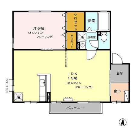 メゾンラフィネ吉田A・B・C・D・E(1LDK/2階)の間取り写真