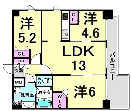 エステムプラザ神戸水木通グランクロス(2SLDK/15階)の間取り写真