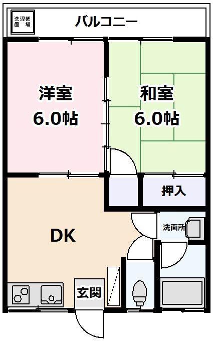 第2渋川コーポ(2DK/2階)の間取り写真