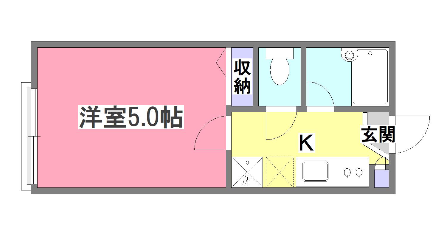 ヒルサイド清瀬(1K/2階)の間取り写真