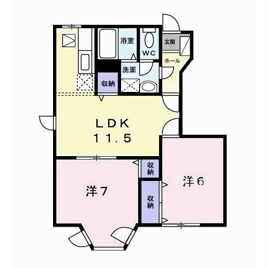 クレストヒルズD(2LDK/1階)の間取り写真