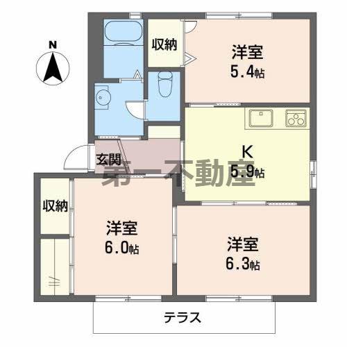 シャルム梶原B(3K/1階)の間取り写真