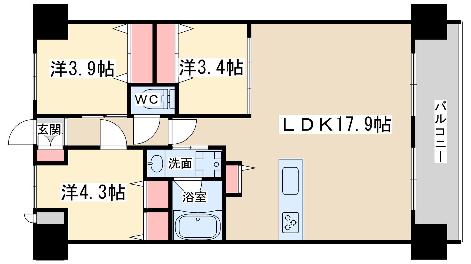 スプランディッド梅田グランノース(3LDK/7階)の間取り写真