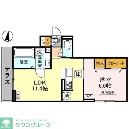 Dアヴァンス千間台東B棟(1LDK/2階)の間取り写真