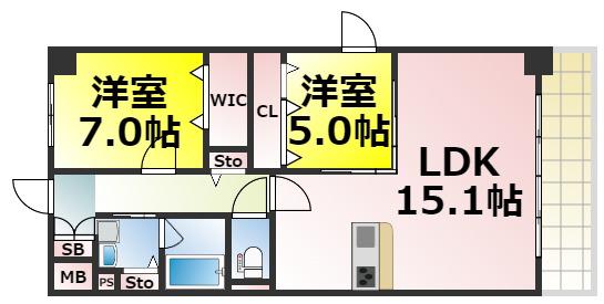 ビビアンパレス桜川公園(2LDK/5階)の間取り写真