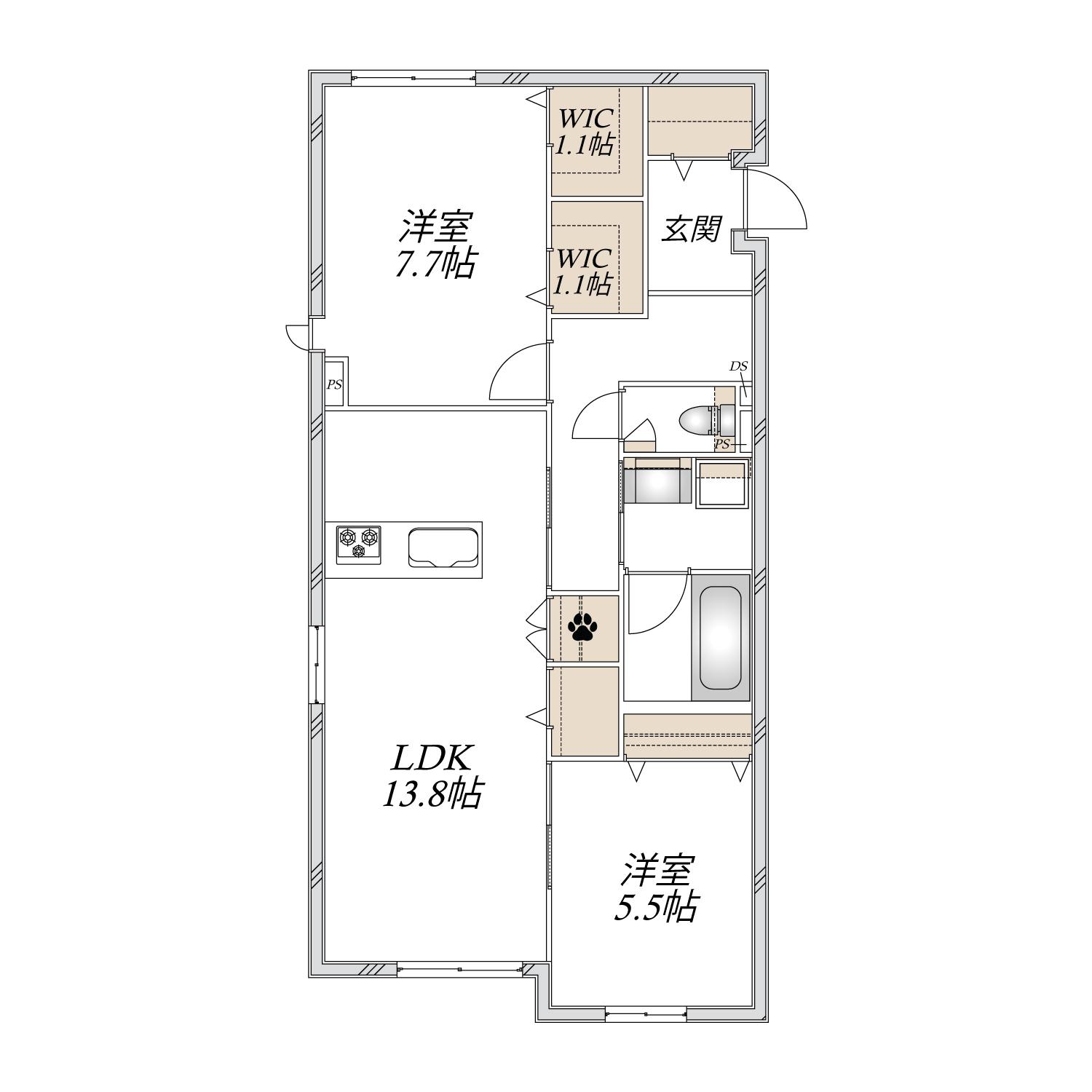 末長4丁目メゾン(2LDK/1階)の間取り写真