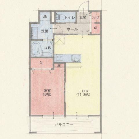 メゾンレヴナ木田町(1LDK/2階)の間取り写真