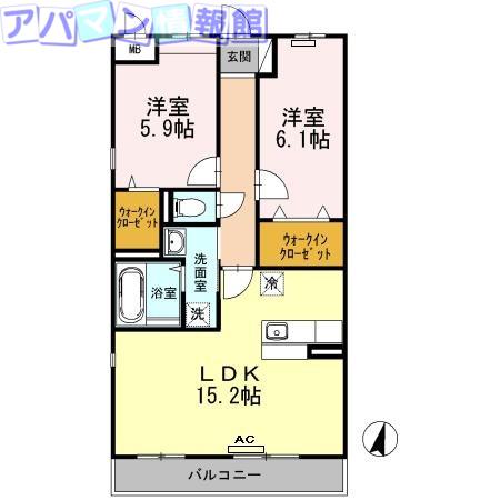 ウィステリアII(2LDK/1階)の間取り写真