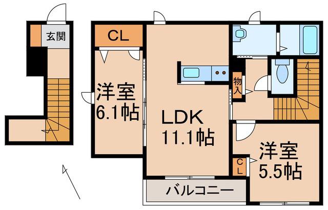 JR紀勢本線 湯浅駅 徒歩1分 2階建 築17年(2LDK/2階)の間取り写真