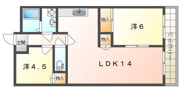 フリーディオ住道(2LDK/3階)の間取り写真