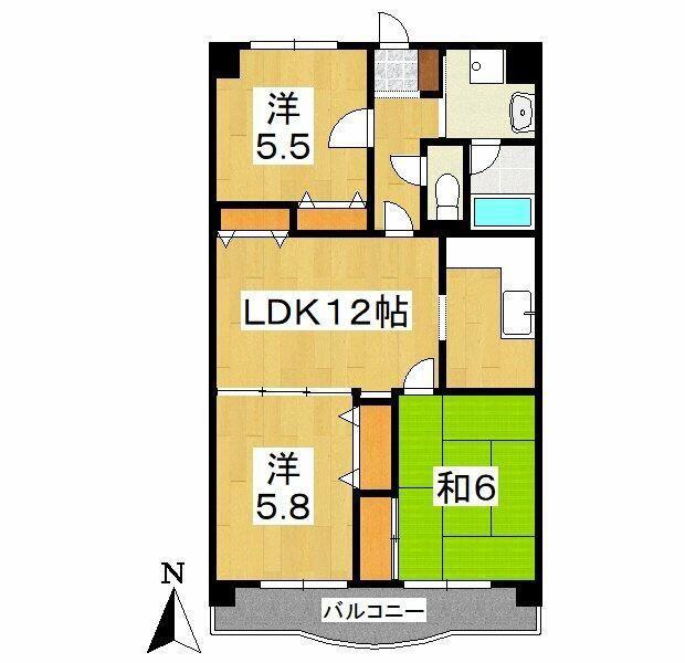 ラ・フォンテーヌ壱番館(3LDK/2階)の間取り写真