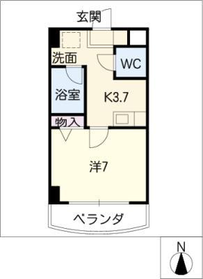 ラフィネ山手(1K/4階)の間取り写真