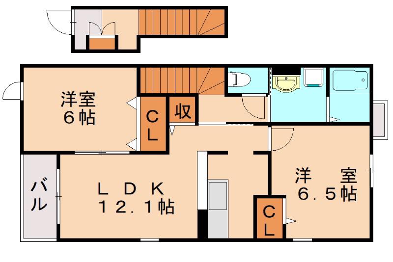 メリディオ葛原C(2LDK/2階)の間取り写真