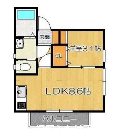 ステラ香椎(1LDK/2階)の間取り写真