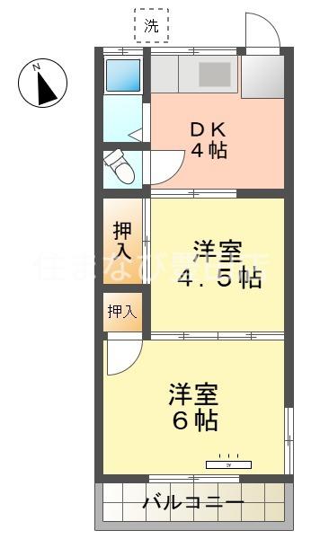 ラ・エスペランサ B(2DK/2階)の間取り写真
