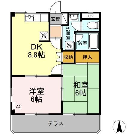 シティパラス蔵上(2DK/1階)の間取り写真