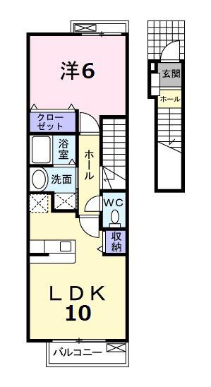 ヴォロンティエA棟(1LDK/2階)の間取り写真