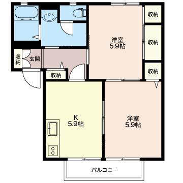 ラフィニア草加旭町(2K/2階)の間取り写真