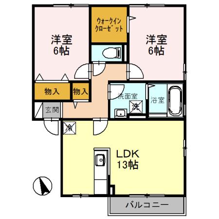 エトワール白水 角(2LDK/2階)の間取り写真