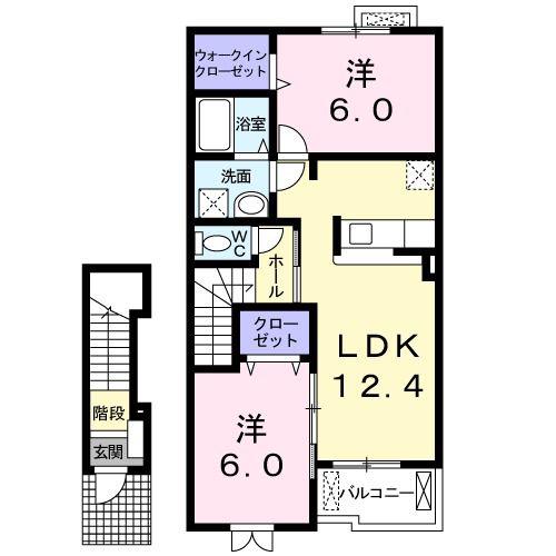 カーサ・エテルノB(2LDK/2階)の間取り写真