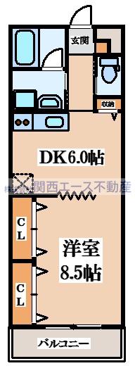 T-スクエア 布施(1DK/2階)の間取り写真
