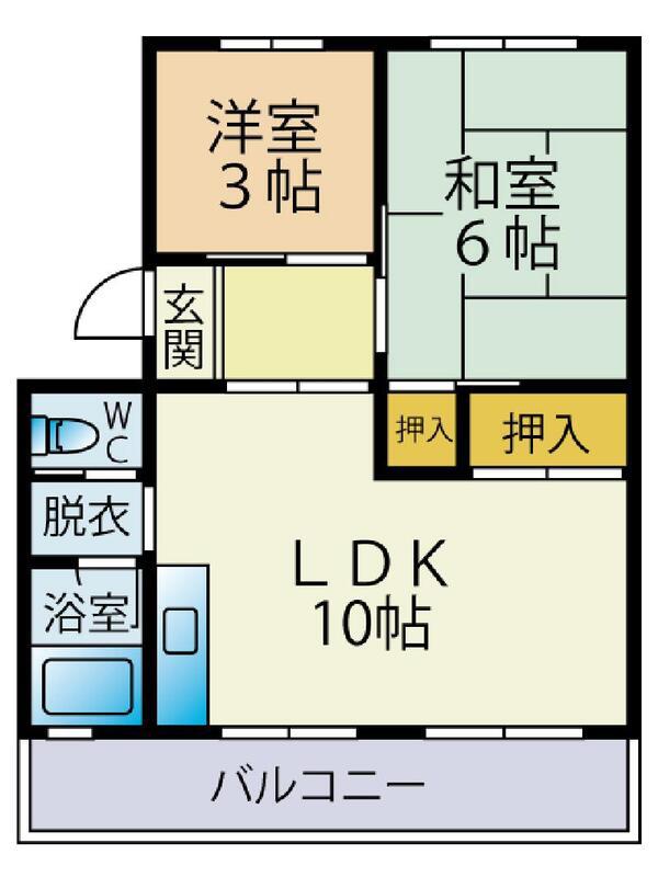 舞松原1300棟(2LDK/3階)の間取り写真