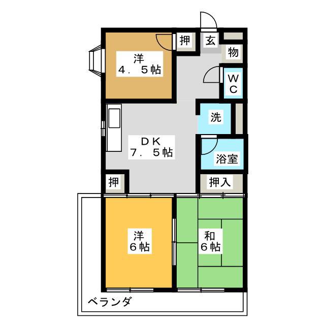 ベルメゾン鈴鹿(3DK/1階)の間取り写真