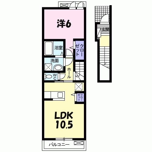 ソレイユ(1LDK/2階)の間取り写真