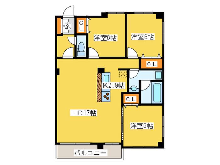 カレラ平岸(3LDK/4階)の間取り写真