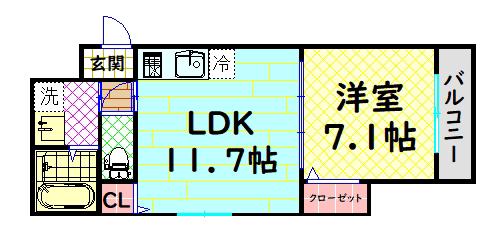リヴェール北花田(1LDK/1階)の間取り写真