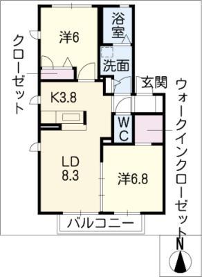 クレストはなみずき(2LDK/2階)の間取り写真