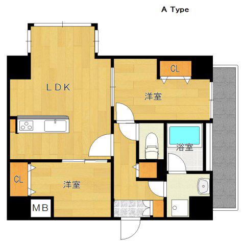 HANAYUKI箱崎駅前(2LDK/9階)の間取り写真