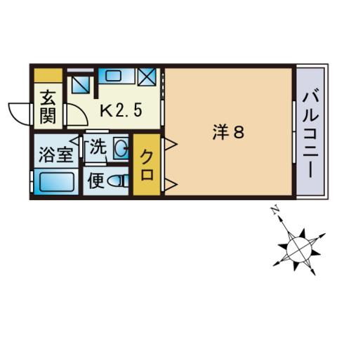 ミレニアム光Ⅱ(1K/2階)の間取り写真