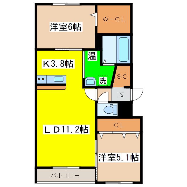 ハイクレア(2LDK/1階)の間取り写真