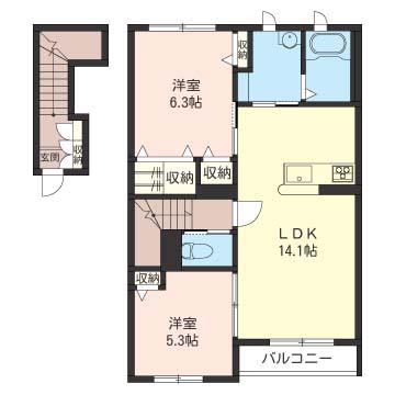 メゾンドール西原(2LDK/2階)の間取り写真