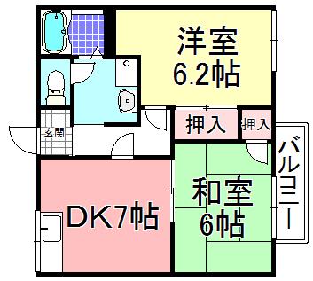 山田ハイツ(2DK/1階)の間取り写真