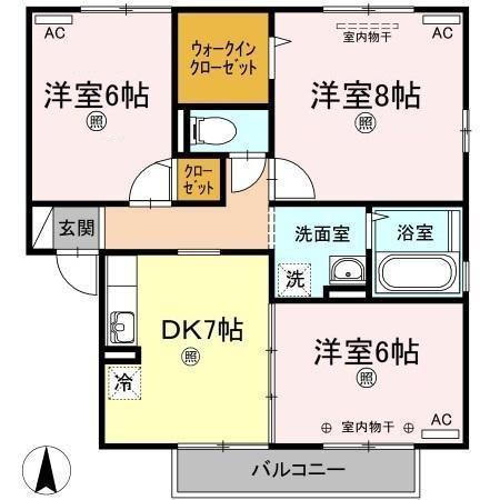 グランフェリオ C棟(3DK/2階)の間取り写真