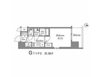 エスリード難波ザ・ゲート(1K/3階)の間取り写真