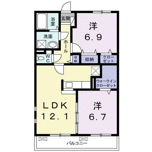 プヴォワール 与力(2LDK/3階)の間取り写真