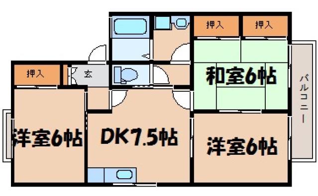 ゼフィランテス A棟(3DK/2階)の間取り写真