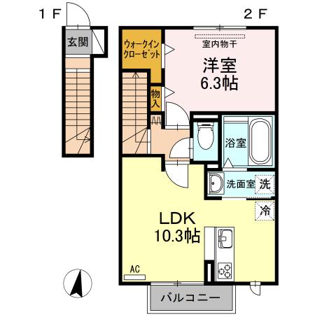 ジーニアスII(1LDK/2階)の間取り写真