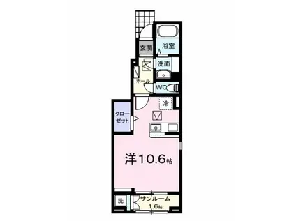 ウィンズ・ウエスト II(ワンルーム/1階)の間取り写真