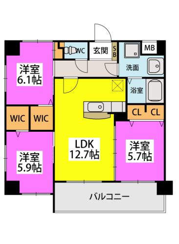 F・STAGE折尾(3LDK/7階)の間取り写真