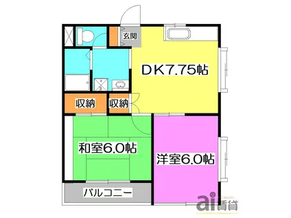 ウィングK(2DK/2階)の間取り写真