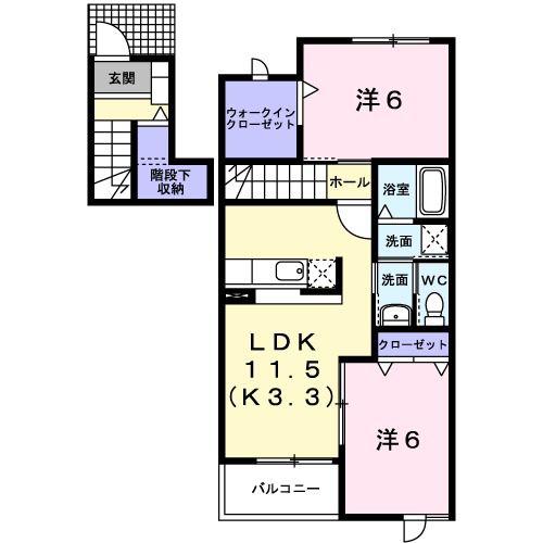 ゴルヘアール(2LDK/2階)の間取り写真